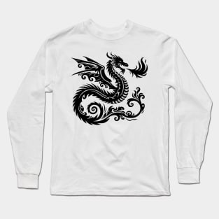 Mystical Black Dragon Tribal Art Fantasy Long Sleeve T-Shirt